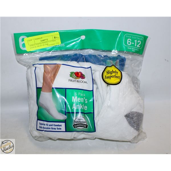 ANKLE SOCKS WHITE 6-12 SIZE 6-PACK FRUIT OF THE