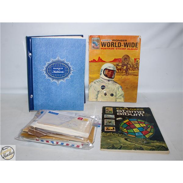 3 STAMP ALBUMS WITH STAMPS, ALSO LOOSE