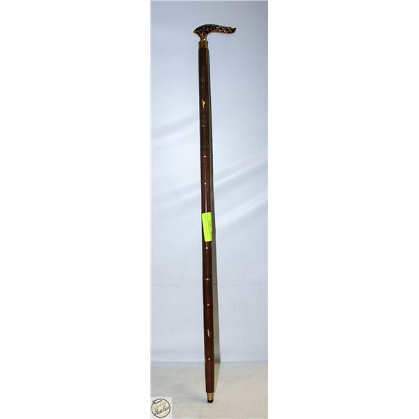 VTG BRASS & WOOD INLAY 3 PC WALKING CANE