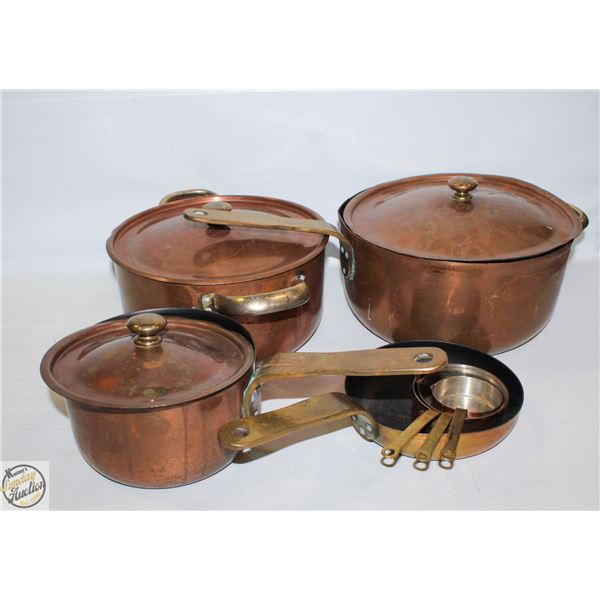 VINTAGE FRENCH COPPER & BRASS POTS & COPPER