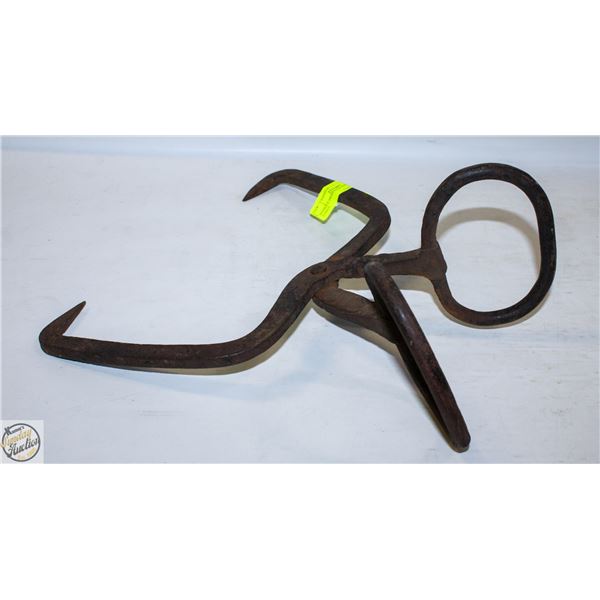 ANTIQUE PRIMITIVE ICE BLOCK TONGS