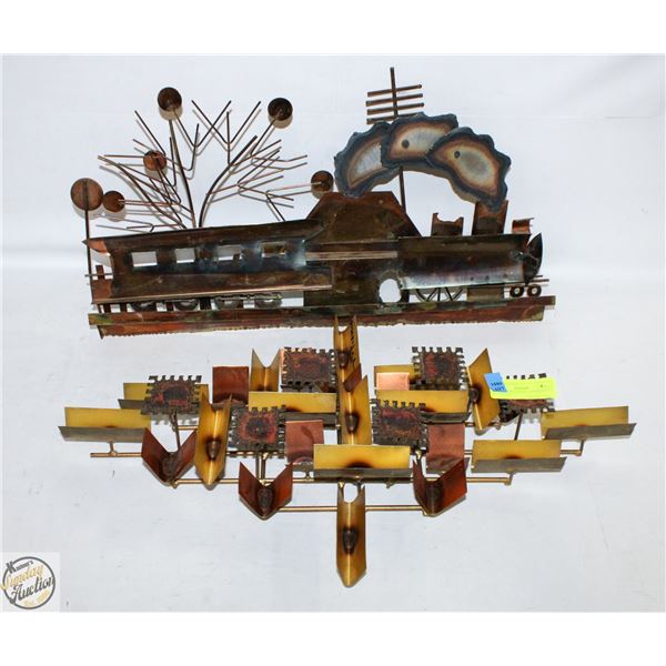 2 1960'S COPPER WALL HANGINGS (1 IS A TRAIN)
