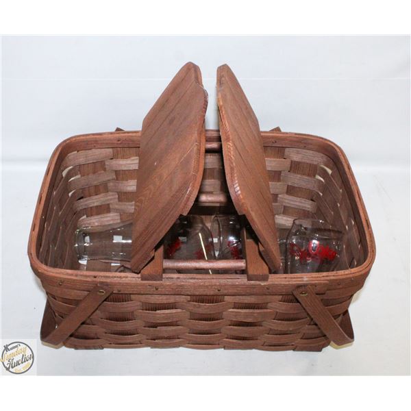 8 VINTAGE COCA COLA GLASSES WITH WOOD WEAVED