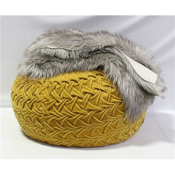 VINTAGE OTTOMAN SEAT & SHEEPSKIN FAUX RUG-ESTATE