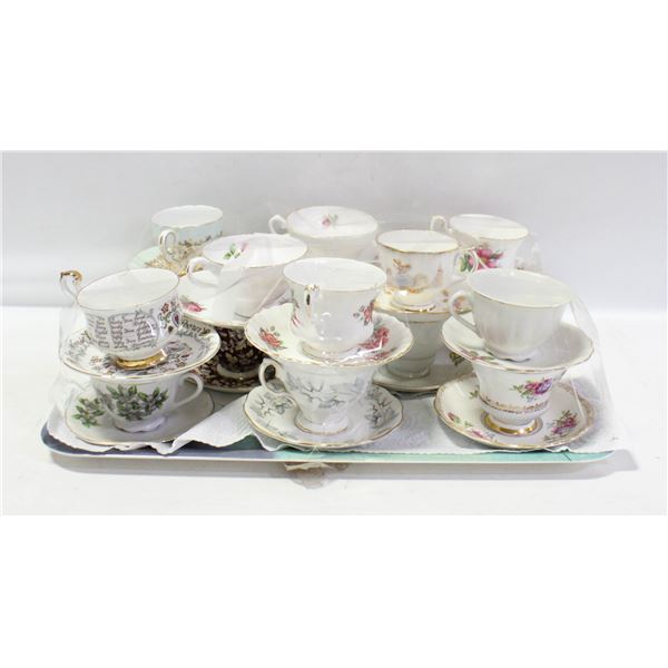 15 VINTAGE TEA CUPS & MATCHING SAUCERS