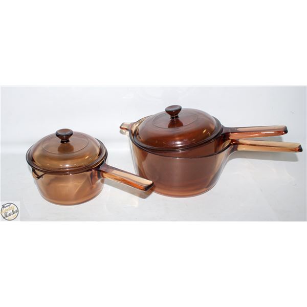 VINTAGE BROWN GLASS COOKING POTS
