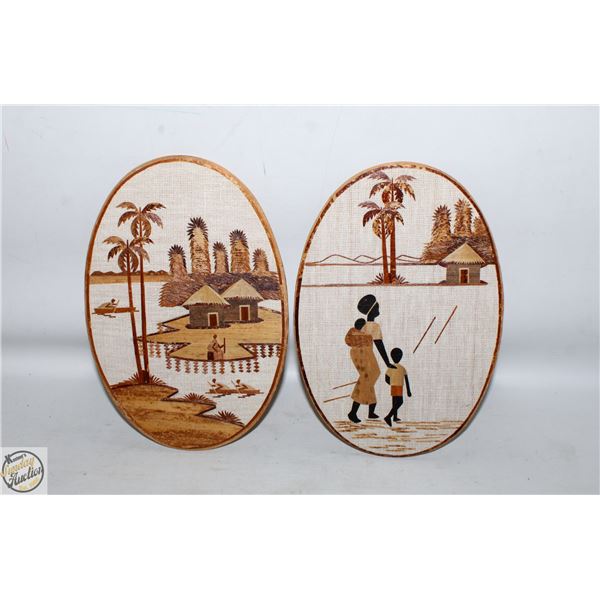 VINTAGE AFRICAN SCENE NEEDLE THREAD ART