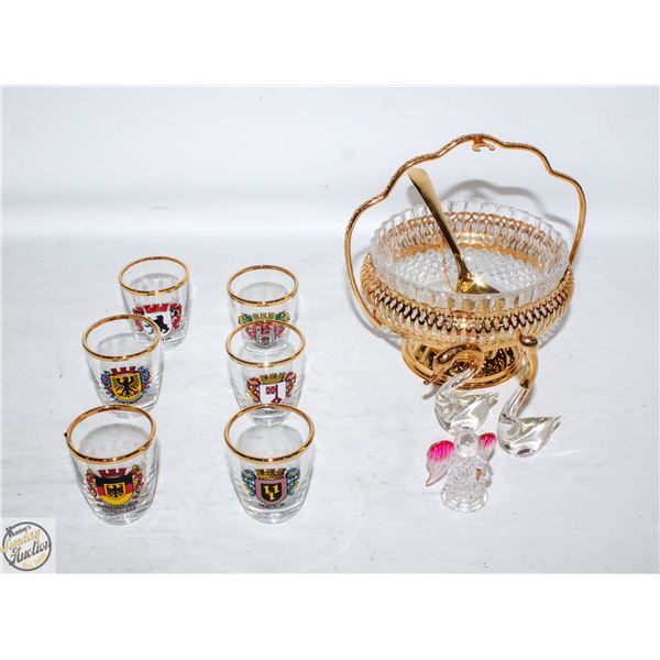 ESTATE OF GERMAN SHOT GLASSES & PLATED DISH