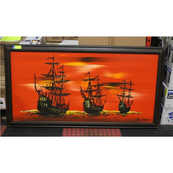 VINTAGE 1970 PAINTING SPANISH SHIPS BY NIA HAU