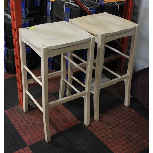 2 WOOD DINETTE BAR HEIGHT STOOLS 30" HIGH