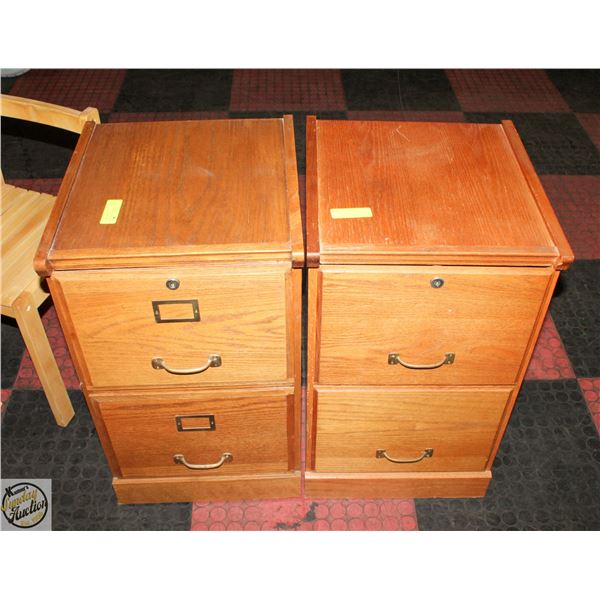 PAIR 2 DRAW WOOD LOCKING FILE CABINET