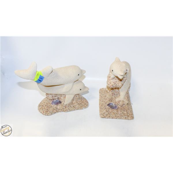 PAIR OF SANDY DOLPHIN SCULPTURES