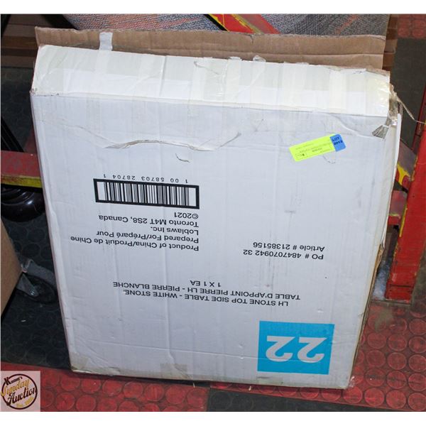 UNASSEMBLED STONE TOP SIDE TABLE