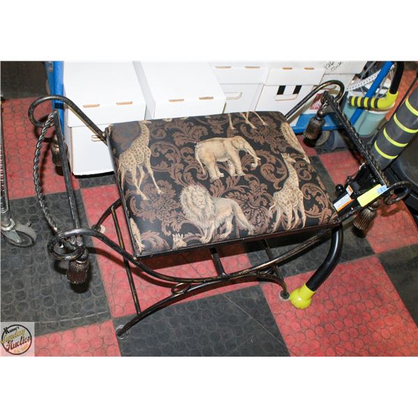 AFRICAN SAFARI STOOL WROUGH IRON FRAME 34" X 24" X