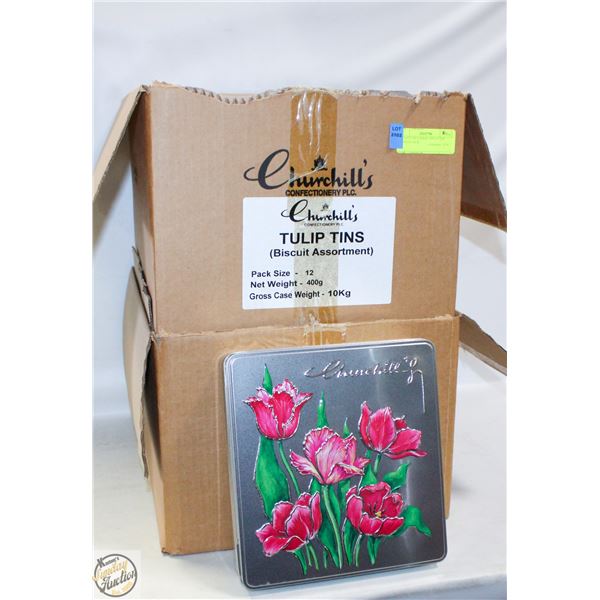 2 CASES OF COOKIE TINS TULIP DESIGN. NEW