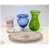 Image 1 : 3 VASES ASSORTED + SERVING PLATTER