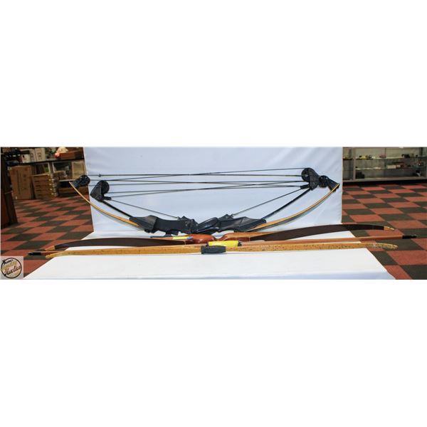 5 VINTAGE BOWS: 2 COMPOUNDS, 1 RECURVE 2 STRAIGHT