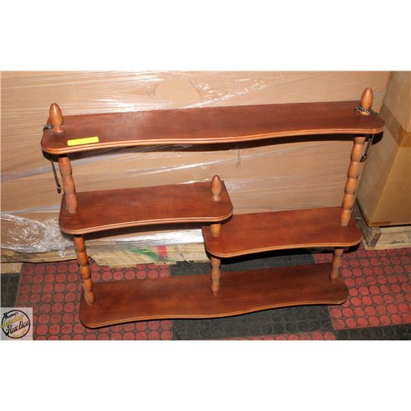 WOOD HANGING DISPLAY SHELF H-28" W-7" L-31.5"