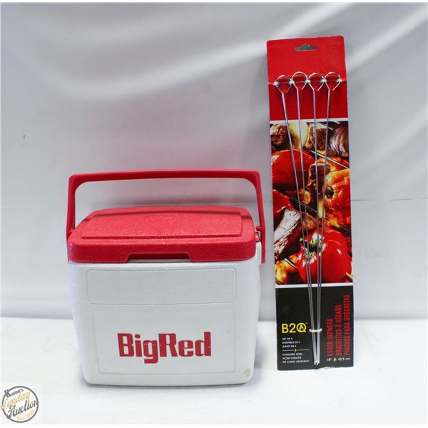 BIG RED COOLER + NEW BBQ KABOB SCEWERS