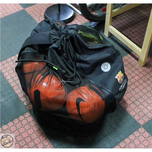 LARGE BAG OF SOCCER BALLS AND PRACTICE ITEMS