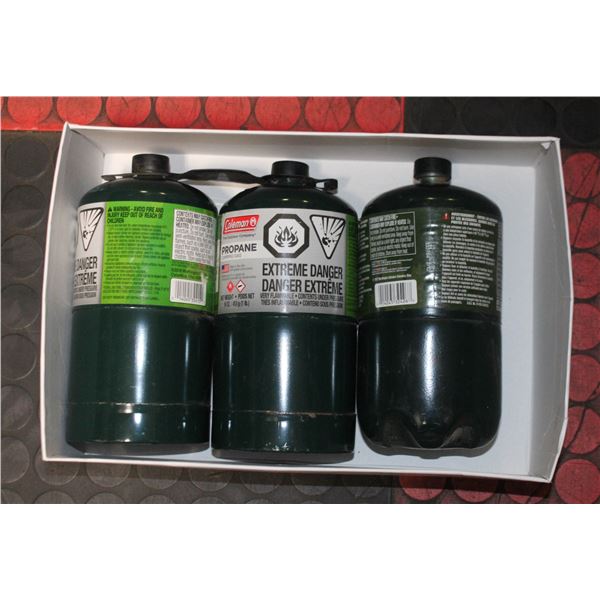 LOT OF 3 MINI GREEN PROPANE TANKS