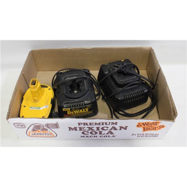 3 DEWALT ITEMS. (BATTERY PACK 18V & 2 BATTERY