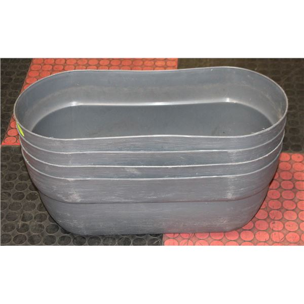 FOUR GRAY PLASTIC OVAL PLANTERS 6" W 12" L & 12" H