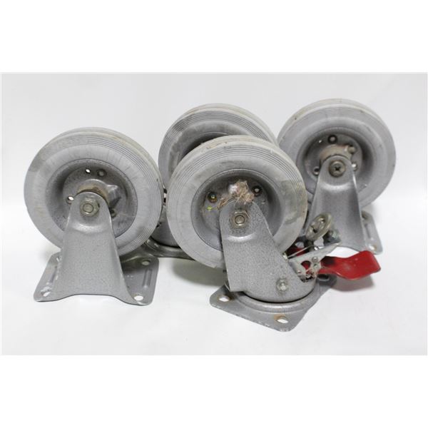 LOT OF 4 HD 7 INCH CASTOR WHEELS (2 RIDGE & 2 BRAKE)