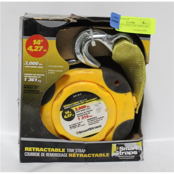 14" RETRACTABLE TOW STRAP 3000 LBS NEW