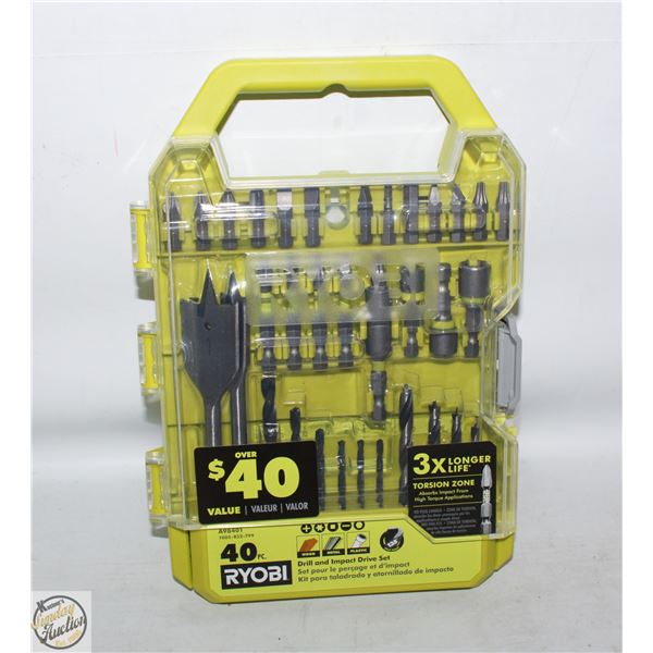 NEW RYOBI 40PC DRILL & IMPACT DRIVER SET
