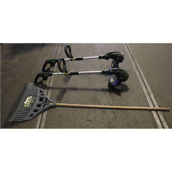 2 YARDWORKS ELECTRIC WEED EATERS PLUS WIDE RAKE