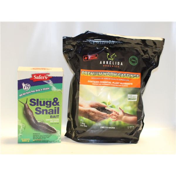 LOT OF WORM CASTINGS & SLUG SNAL BAIT