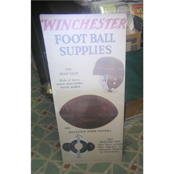 Large Winchester football supply retro style advertising sign  18 inches wide by 40 1/2 inches high 