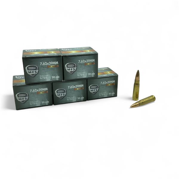 MFS 7.62X39mm 124 Grain FMJ Ammunition, 100 Rounds