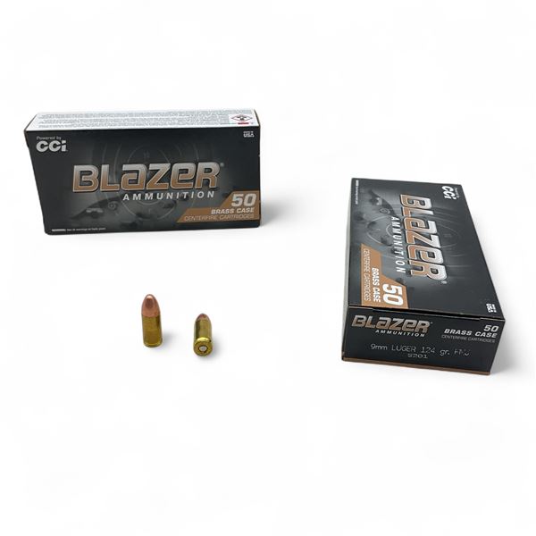 CCI Blazer 9mm Luger 124 Grain FMJ Ammunition, 100 Rounds