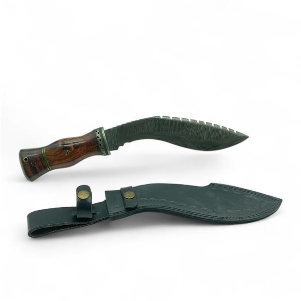 Fixed 8" Damascus Blade Knife with Leather Sheath