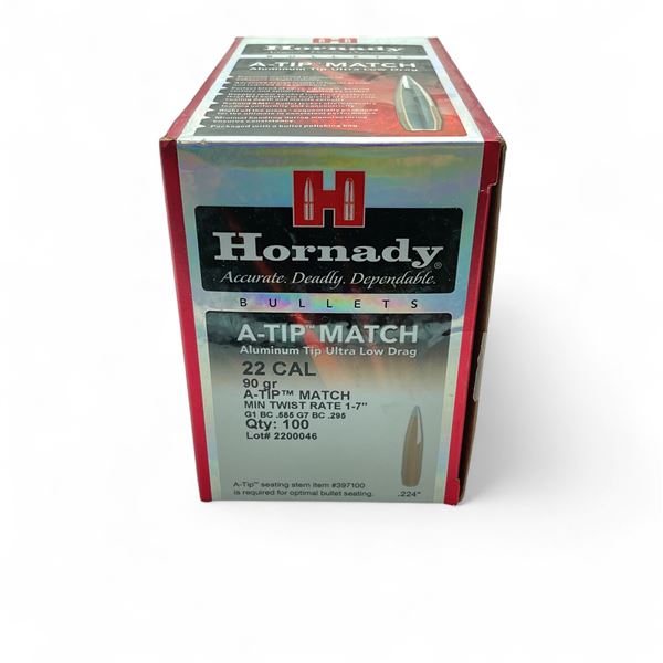 Hornady A-Tip Match 22 Cal .224" 90 Grain Projectiles, 100 Qty