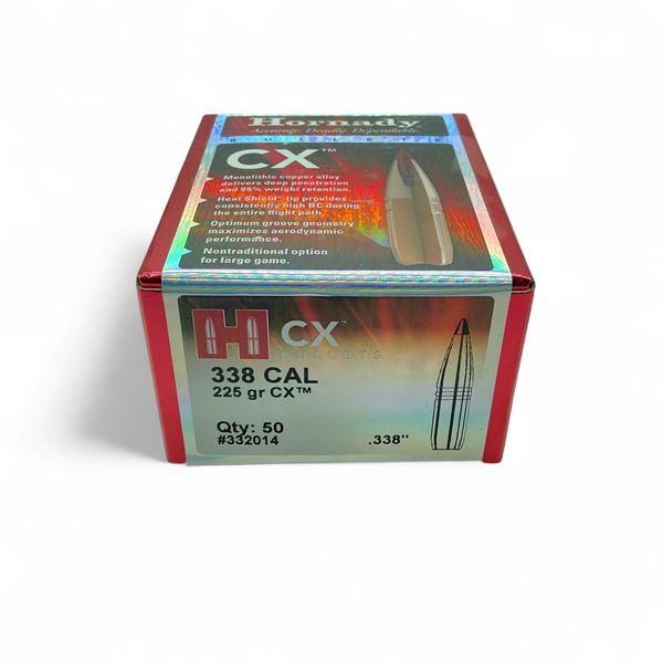 Hornady CX 338 Cal .338" 225 Grain Projectiles, 50 Qty