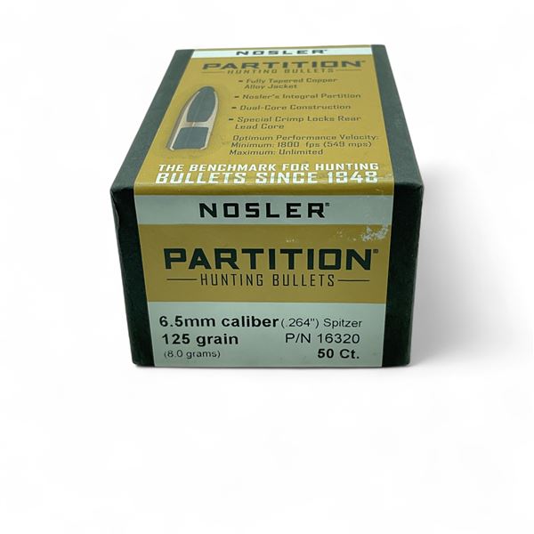 Nosler Partition Hunting 6.5 mm .264" 125 Grain Spitzer Projectiles, 50 Qty