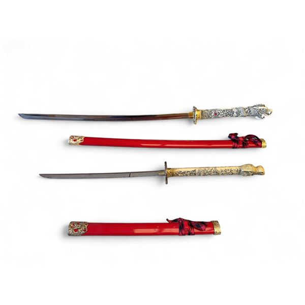 Ornamental Sword Set with Dragon Handles, Red