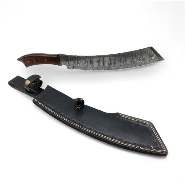 Fixed 10.5" Damascus Blade Knife with Leather Sheath