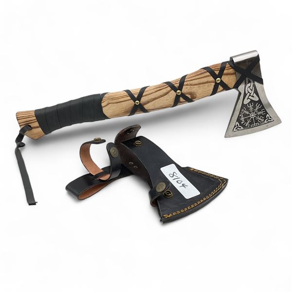 Viking Axe with Leather Blade Sheath, 4.25" Blade, 17.5" Total Length
