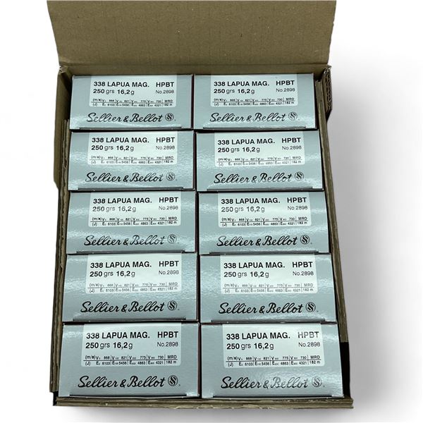 Sellier & Bellot 338 Lapua Mag 250 Grain HPBT Ammunition, 100 Round Case