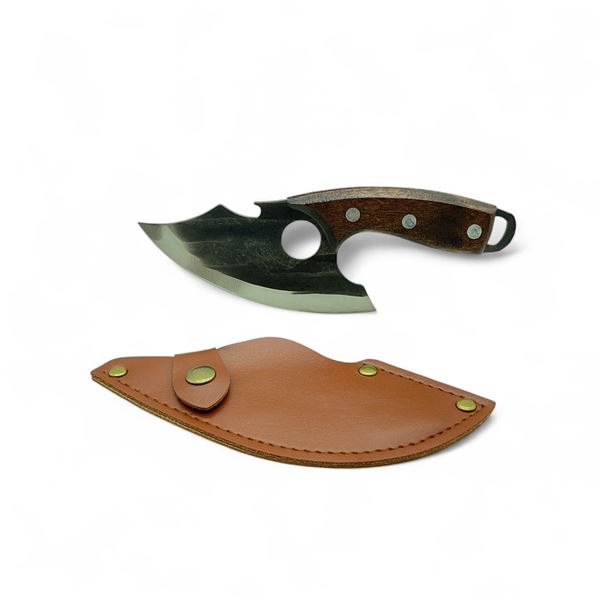 Fixed 5" Blade Knife with Wood Handle and Belt Sheath, New