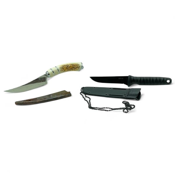 Fixed 5" Blade Knife with Sheath and Fixed 4" Blade Knife with Sheath on Chain, New