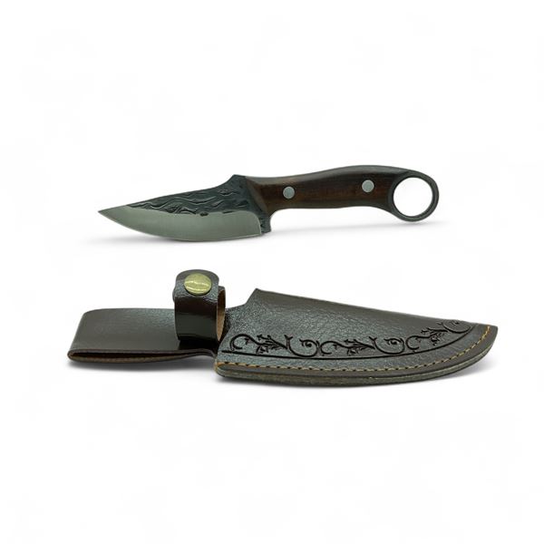 Fixed 4 1/4" Blade Knife with Wooden Handle and Belt Sheath