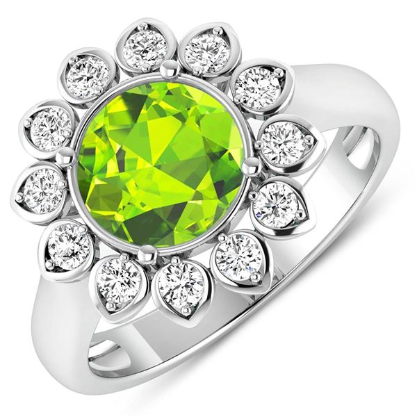 14KT White Gold 1.85ctw Peridot and Diamond Ring