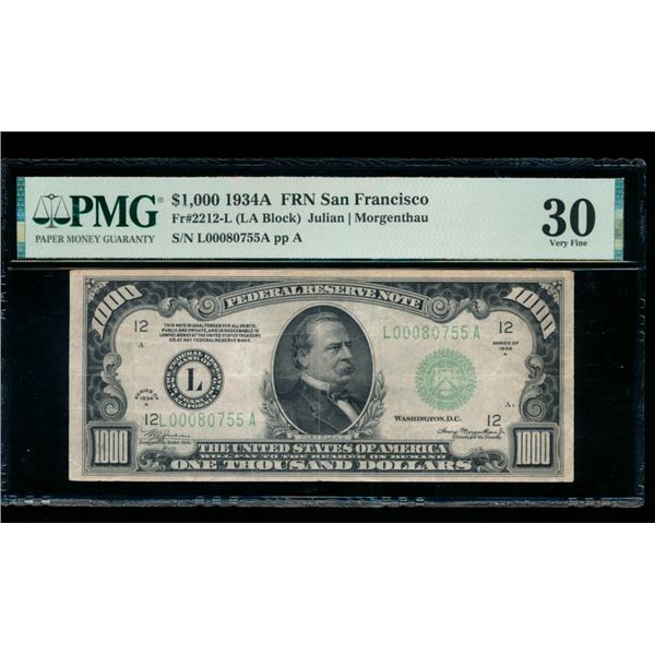 1934A $1000 San Francisco FRN PMG 30