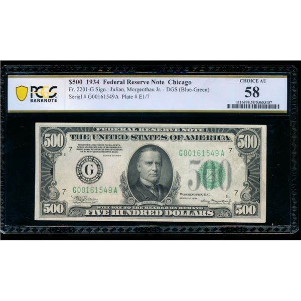 1934 $500 Chicago FRN PCGS 58
