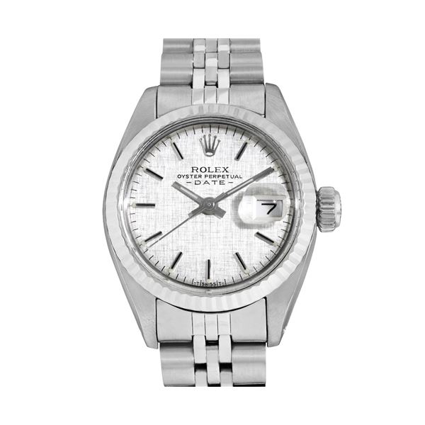 Rolex Ladies Stainless Steel 14K Fluted Bezel Date Watch